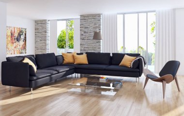modern parlak iç mekan 3D resimleme