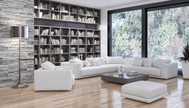 modern parlak iç mekan 3D resimleme