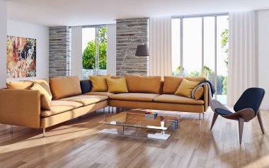 modern parlak iç mekan 3D resimleme