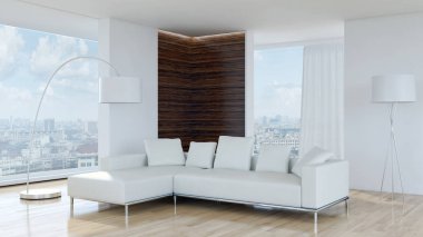 modern parlak iç mekan 3D resimleme