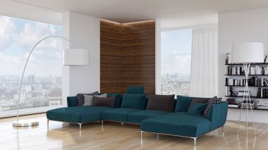 modern parlak iç mekan 3D resimleme