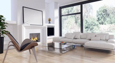 modern parlak iç mekan 3D resimleme