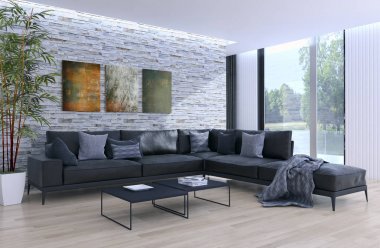 modern parlak iç mekan 3D resimleme