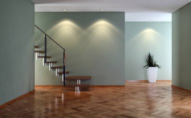 modern parlak iç mekan 3D resimleme