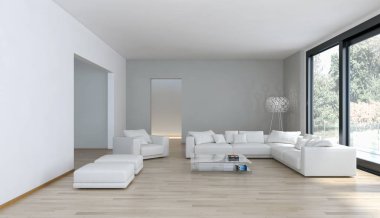 modern parlak iç mekan 3D resimleme