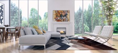 modern parlak iç mekan 3D resimleme