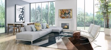 modern parlak iç mekan 3D resimleme