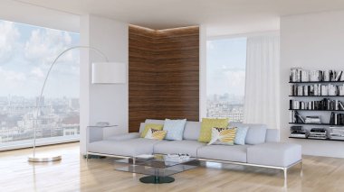 modern parlak iç mekan 3D resimleme