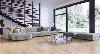 modern parlak iç mekan 3D resimleme