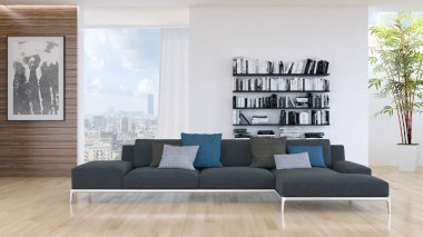 modern parlak iç mekan 3D resimleme