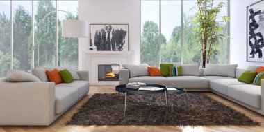 modern parlak iç mekan 3D resimleme