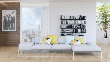 modern parlak iç mekan 3D resimleme