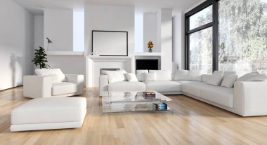 modern parlak iç mekan 3D resimleme