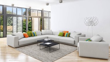 modern parlak iç mekan 3D resimleme