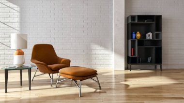 modern parlak iç mekan 3D resimleme