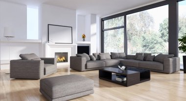modern parlak iç mekan 3D resimleme