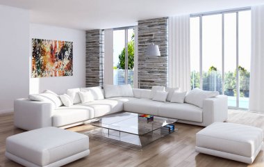 modern parlak iç mekan 3D resimleme