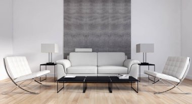 modern parlak iç mekan 3D resimleme