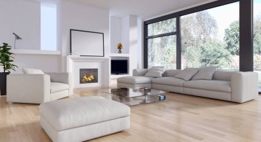 modern parlak iç mekan 3D resimleme