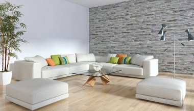 modern parlak iç mekan 3D resimleme