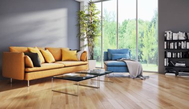 modern parlak iç mekan 3D resimleme