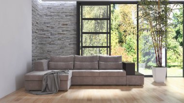 modern parlak iç mekan 3D resimleme