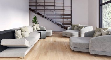 modern parlak iç mekan 3D resimleme