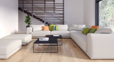 modern parlak iç mekan 3D resimleme