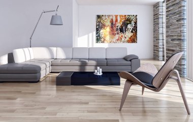 modern parlak iç mekan 3D resimleme