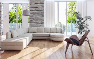 modern parlak iç mekan 3D resimleme