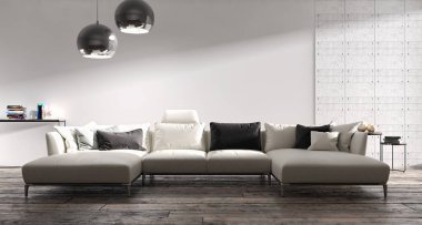 modern parlak iç mekan 3D resimleme