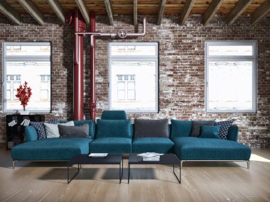 modern parlak iç mekan 3D resimleme