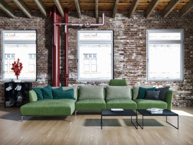 modern parlak iç mekan 3D resimleme