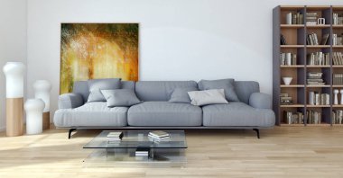 modern parlak iç mekan 3D resimleme