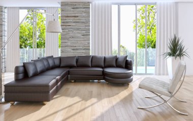 modern parlak iç mekan 3D resimleme