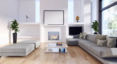 modern parlak iç mekan 3D resimleme