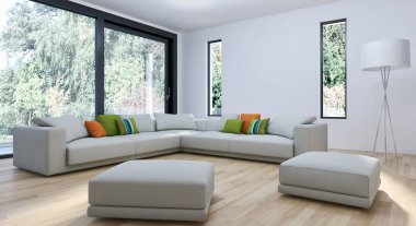 modern parlak iç mekan 3D resimleme