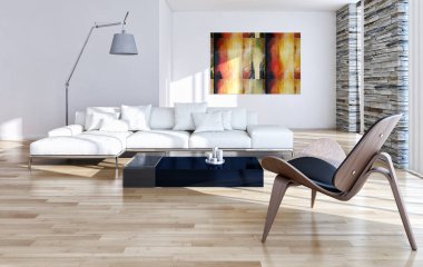 modern parlak iç mekan 3D resimleme