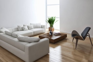 modern parlak iç mekan 3D resimleme