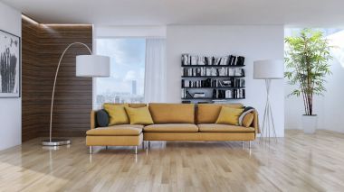 modern parlak iç mekan 3D resimleme