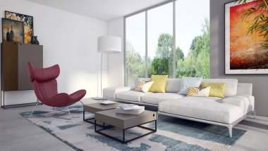 modern parlak iç mekan 3D resimleme