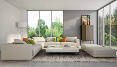 modern parlak iç mekan 3D resimleme