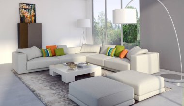 modern parlak iç mekan 3D resimleme