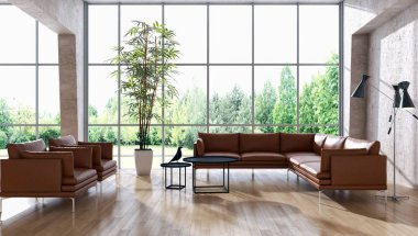 modern parlak iç mekan 3D resimleme