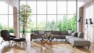 modern parlak iç mekan 3D resimleme