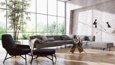 modern parlak iç mekan 3D resimleme