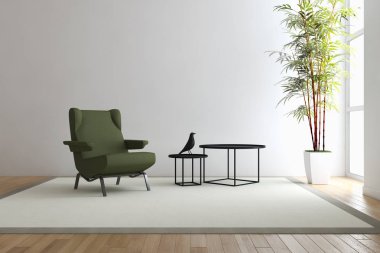 modern parlak iç mekan 3D resimleme