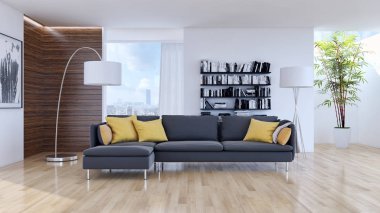 modern parlak iç mekan 3D resimleme