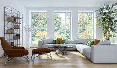 modern parlak iç mekan 3D resimleme