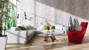 modern parlak iç mekan 3D resimleme